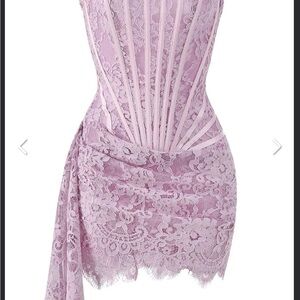 Chic Lace Mini Dress in Soft Pink